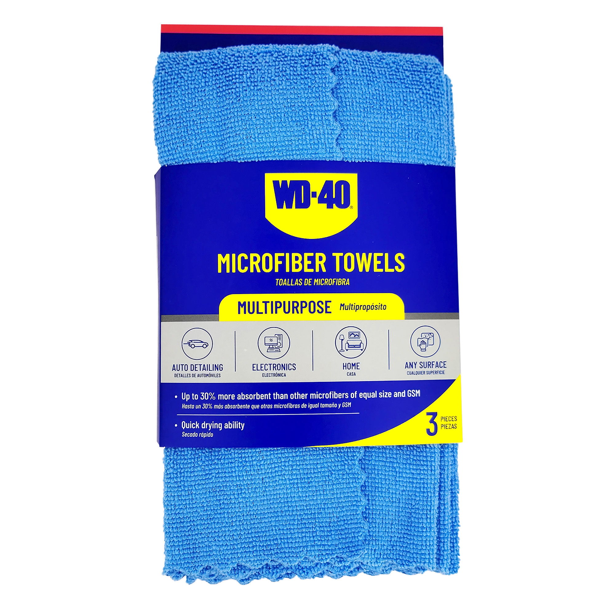 WD-40 Extra Absorbent Microfiber Towel — 3-Pack, Blue, Quick-Drying, Model# L40102